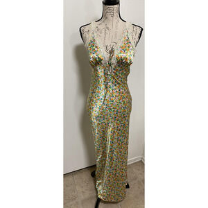 Wild Fable Dress Womens XXS Multicolor Floral Lace Maxi Tie-Front 90s Style